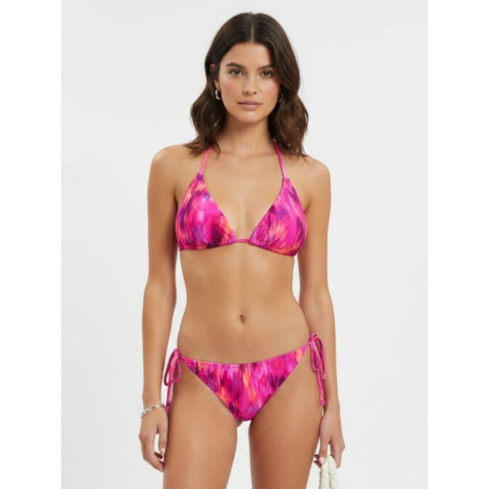 Venus Pink Print 2 Piece Triangle Slide Side Tie String Bikini Swim Suit 8/DD